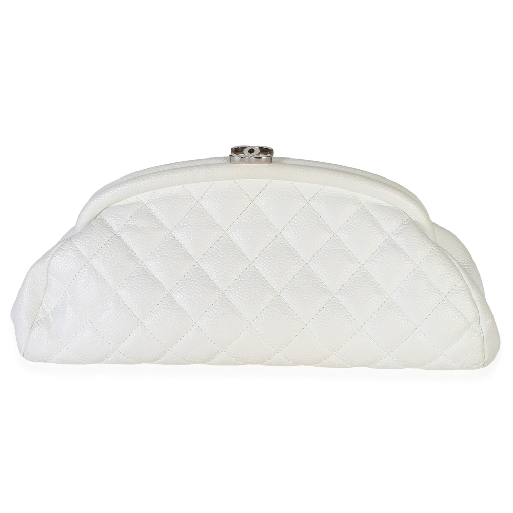Chanel White Quilted Caviar Timeless Clutch
